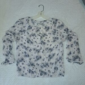 Lucky Brand Floral Blouse - White and Denim Blue